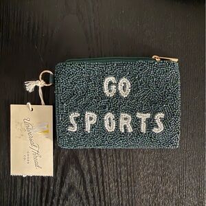 Universal Thread Beaded Clutch in Dark Green and White